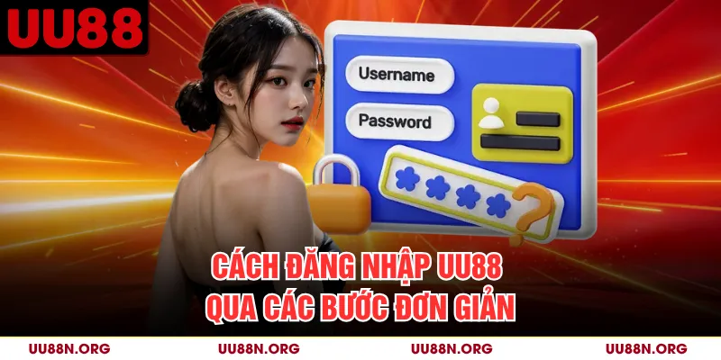 Minh họa các bước nhập tên tài khoản, mật khẩu và xác nhận truy cập.