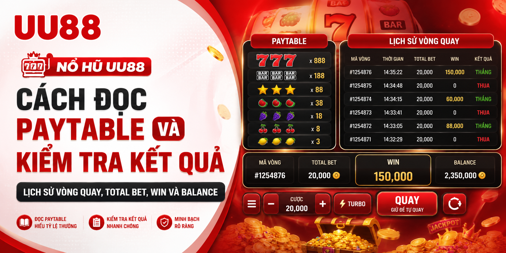 Cách đọc paytable và kiểm tra kết quả cho thành viên 