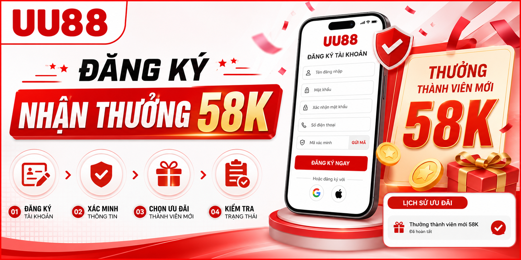 Cách nhận thưởng 58k từ UU88
